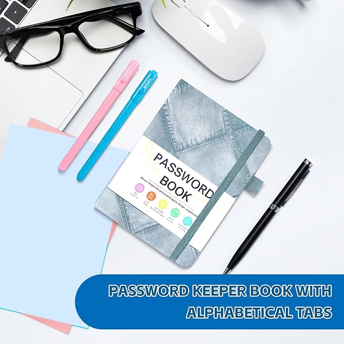 MOSA BEAR Password Keeper Book with Alphabetical Tabs，4.3"x5.7" Small Password Books for Seniors Password Notebook for Internet Website Address Log in Detail(NZQL)