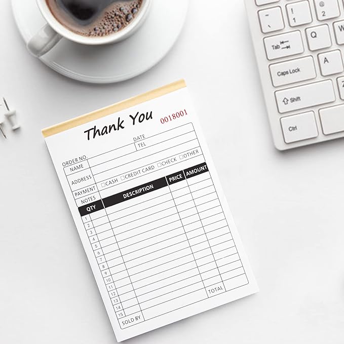 Receipt Book with Cardboard 2-Part Carbonless, Order Forms for Small Business