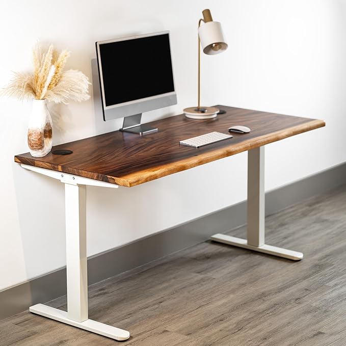 Standing Desk – Walnut Solid Wood Desk, Natural Live Edge, Adjustable Height Dual Motor, Sit Stand for Home Office (White, W48 x D27)