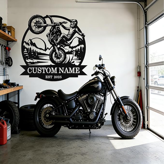 Custom Motorcycle Metal Signs Personalized Dirt Biker Name Sign Custom Garage Decor Motorbikes Wall Art Decor Motorcycle Sign Men Room Decorate Gifts for Men Husband Rider