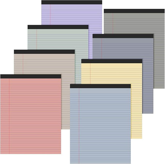 Fuutreo 8 Pcs 8.5'' x 11'' Colored Legal Pad Writing Pads Narrow Ruled 50 Sheets Per Notepad Perforated Writing Notepad Office Supplies for College Office Business (Aesthetic Color)