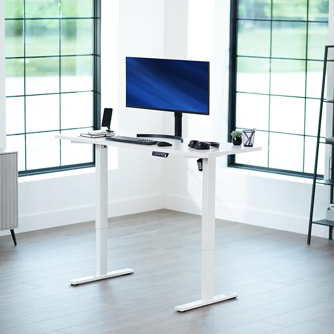 VIVO Electric 60 x 24 in Standing Desk, Memory Height Adjustment, 1B Series, Holds 220 lbs, One-Piece White Top, White Frame, DESK-KIT-1W6W