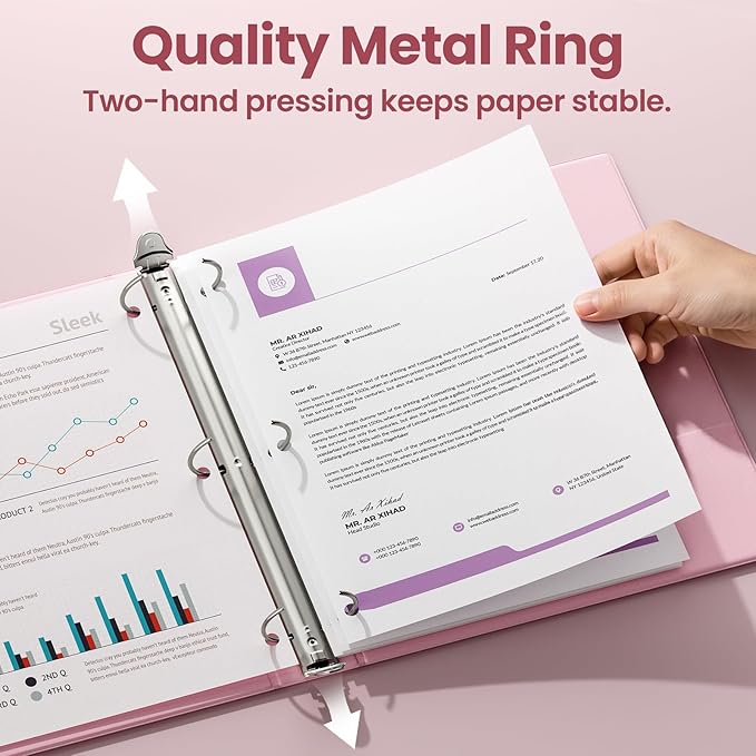 SUNEE 3 Ring Binder 1/2 Inch 1 Pack, Clear View Binder Three Ring PVC-Free (Fit 8.5x11 Inches) for School or Office Supplies, Pink