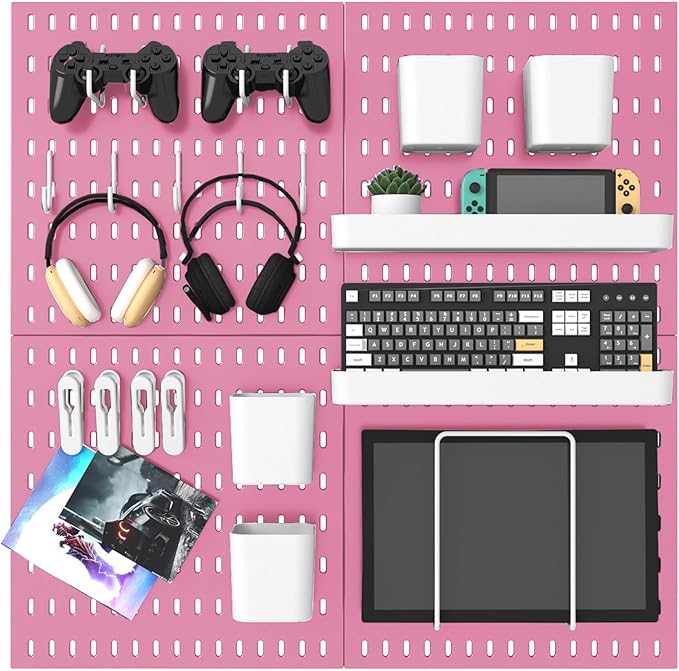 MULSAME Pegboard Combination Kit, 25.2" x 25.2" Wall Mounted Storage Set with 4 Pegboards & 20 Accessories Hanging, Peg Boards Organizer