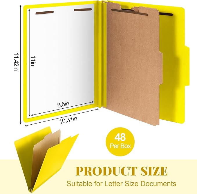 Skyygemm 48 Pcs Classification Folders Letter Size, 1 Divider Pressboard File Folder with Fasteners, Expanding File Organizer Bulk for School Teachers, Office Employee, Coworker, Staff (Yellow)