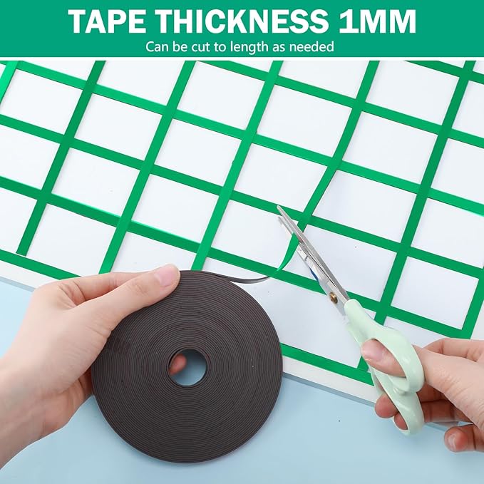 AmazingSpark Magnetic Tape Roll Thin Strips, 1/4 Inch x 33 Feet Magnetic Board Dividers Whiteboard Graphic Decorative Tape Marking Line for Classroom Office Art Accessories(Green)
