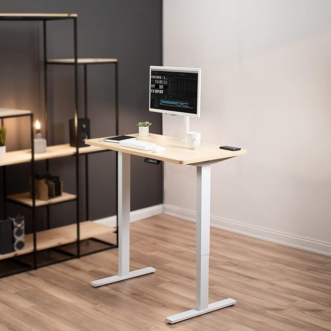 VIVO Electric 43 x 24 in Standing Desk, Memory Height Adjustment, 1B Series, Holds 220 lbs, Light Wood Top, White Frame, DESK-1W4C