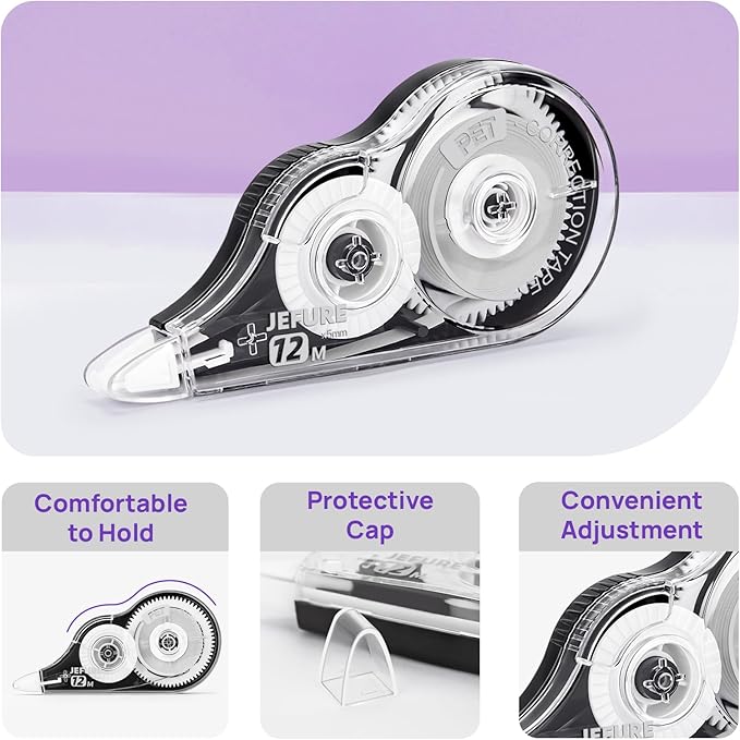 JEFURE 4 Pcs Correction Tape, 39.37 Ft White Wrong Out Tear-Resistant Bulk, Instant Corrections Easy to Use Applicator for School, Office, Note Taking, Journal (Tape Width 0.2 in，Clear)