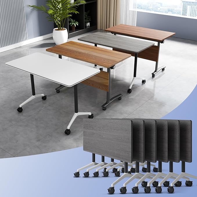 Conference Table Flip Top Mobile Conference Room Tables,Folding Conference Table with Wheels,Large Meeting Training Seminar Table Saving Space for Office Classroom(6C,47.2'')