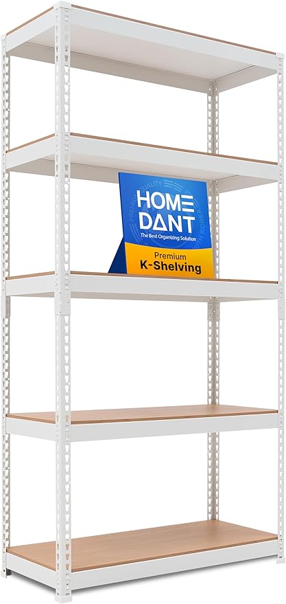 HOMEDANT 35.9" W 5 Tier Heavy Duty Garage Shelving Adjustable Metal Rack Storage Shelves Standing Shelf Unit Organizers Pantry Closet White 1Pack