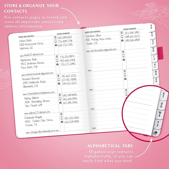 Legend Planner Address Book with Alphabetical Tabs –Telephone Contacts Book for Phone Numbers, Addresses, Passwords, Medium (Hot Pink)