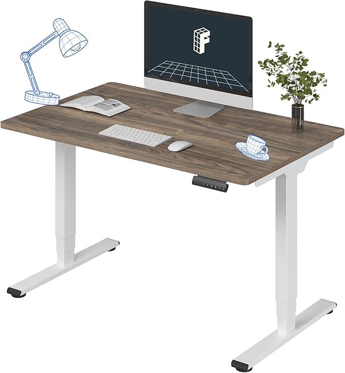 FLEXISPOT E6 3-Stage Dual Motor Electric Standing Desk 48 x 30 Sit Stand Up Desk, Holds 220 lbs, Adjustable Height w/Memory Presets, One-Piece Brown Wood Grain Desktop & White Frame, Ships in 2 Boxes