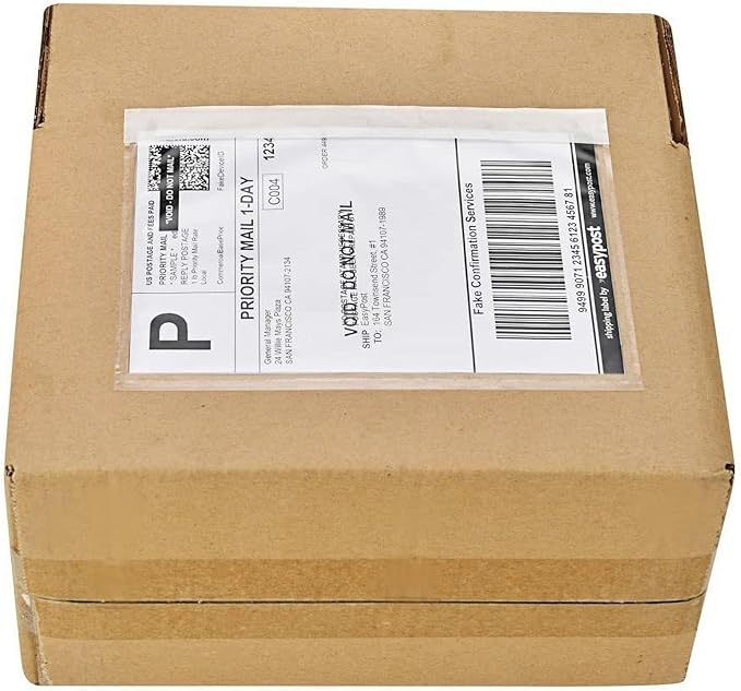 9527 Product 7.5" x 5.5" Clear Adhesive Top Loading Packing List/Shipping Label Envelopes (100 Pack)