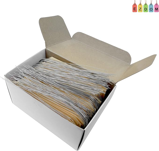 Label Tags with Wire Attached - 4 3/4" x 2 3/8" Box of 100 Blank Manila Tags with Reinforced Hole and Metal Wire Ties, Labels with Wire
