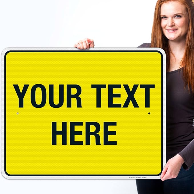Personalized Custom Yellow Background Customize for Office, Business, Workplace, Home, Airbnb, Delivery Sign, 24x30 Inches, 3M EGP Reflective .080 Aluminum, Fade Resistant, Made in USA by Sigo Signs