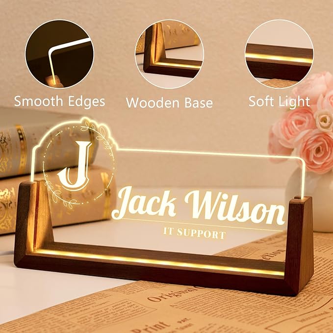 Desk Name Plate Personalized, Office Name Plate for Desks, Desk Decorations for Women Men Office - Light Up Name plate, Employee Appreciation Gifts for Coworkers