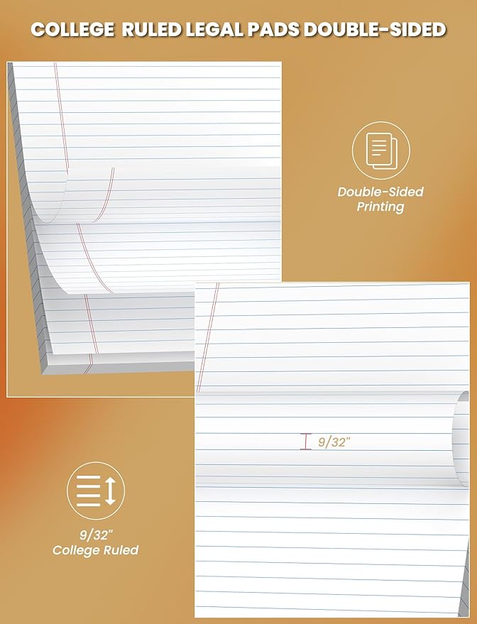 12 Pack White Legal Pads 8.5 x 11 College Ruled, 30 Sheets Per Note Pads 8.5 x 11, Perforated White Lined Paper Pads 8.5 x 11, Writing Pads with Sturdy Backing, Legal Notepads for School, Office, Home
