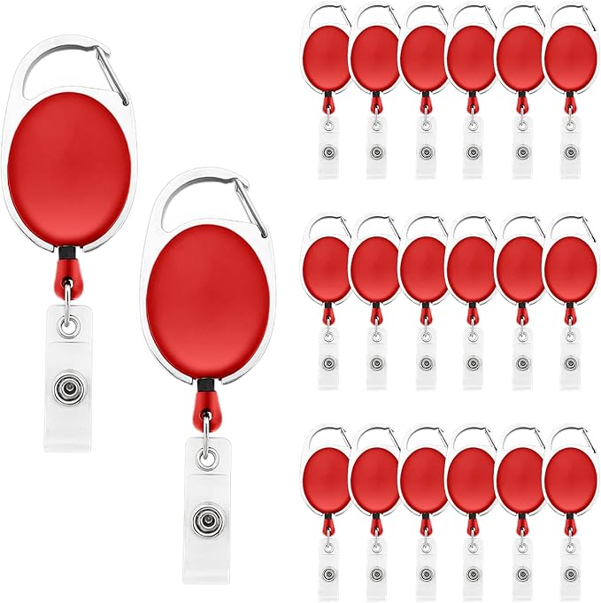 Fushing 20Pcs Retractable ID Badge Holders ID Badge Reels with Clip Retractable Badge Holders for Office Worker Doctor Nurse (Red)