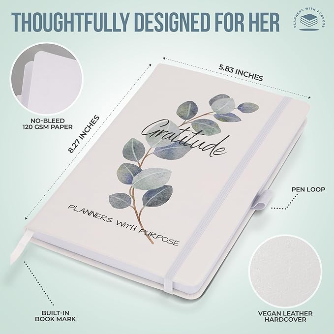 Planners with Purpose Gratitude Journal for Women - 5 Minute Daily Self Care & Mindfulness Planner with Guided Prompts for Positivity, Affirmations, Manifestation, Reflection - Undated Happiness Diary