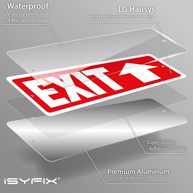 iSYFIX Exit Signs 12 Pack 12x4 Inch with Directional Up Arrows - Rust Free Aluminum, Laminated for UV, Weather, Scratch Resistance - Ideal for Offices, Schools, Theaters, Restaurants