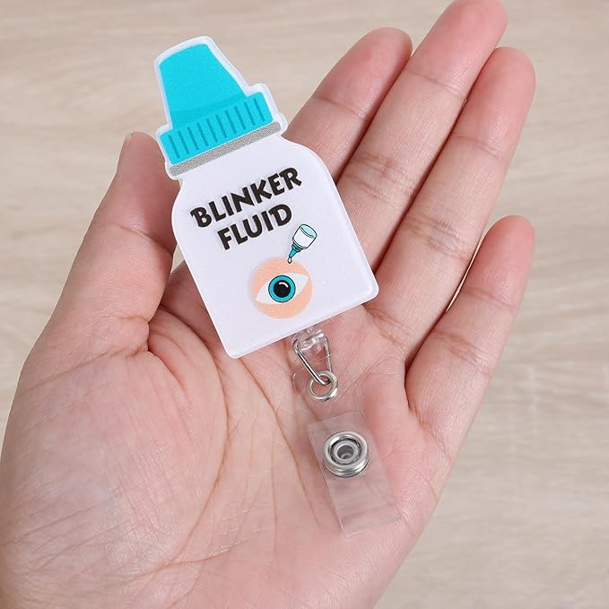 Blinker Fluid Funny Optometry Doctor Nurse Badge Reel, Retractable ID Card Ophthalmology Badge Holders, Medical Badge Clip for Ophthalmologist OD Ophthalmic Technician Assistant, Optometrist Gifts