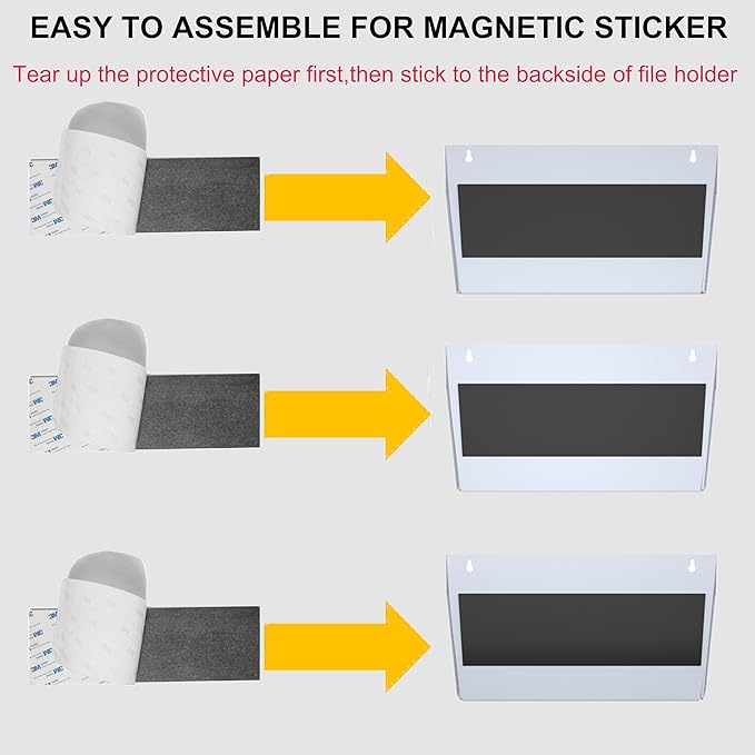 3-Pocket Magnetic File Holder - Wall Mount Mail Organizer for File Cabinets, Refrigerators, Whiteboards (Silver)