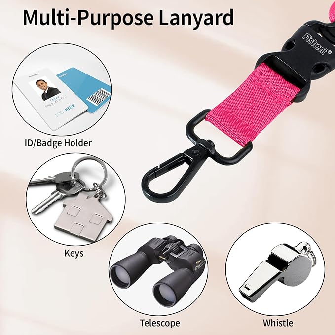 Fishent Breakaway Neck Lanyards for ID Badges, Adjustable Durable Heavy Duty Lanyard with Detachable Buckle for Keys Holder (Pink)