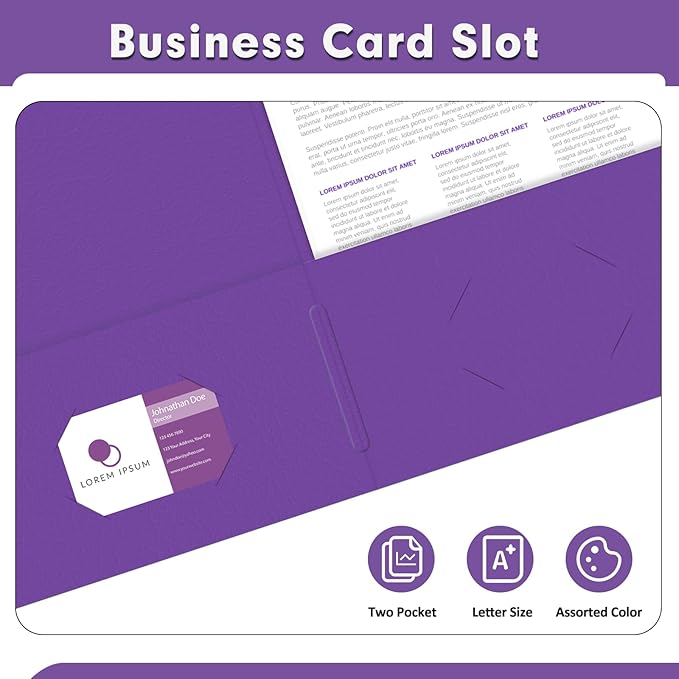 Two Pocket Folders, PANDRI 30 Pack 2 Pocket Folders, Letter Size Paper File Folder for School Office Home Business, Purple