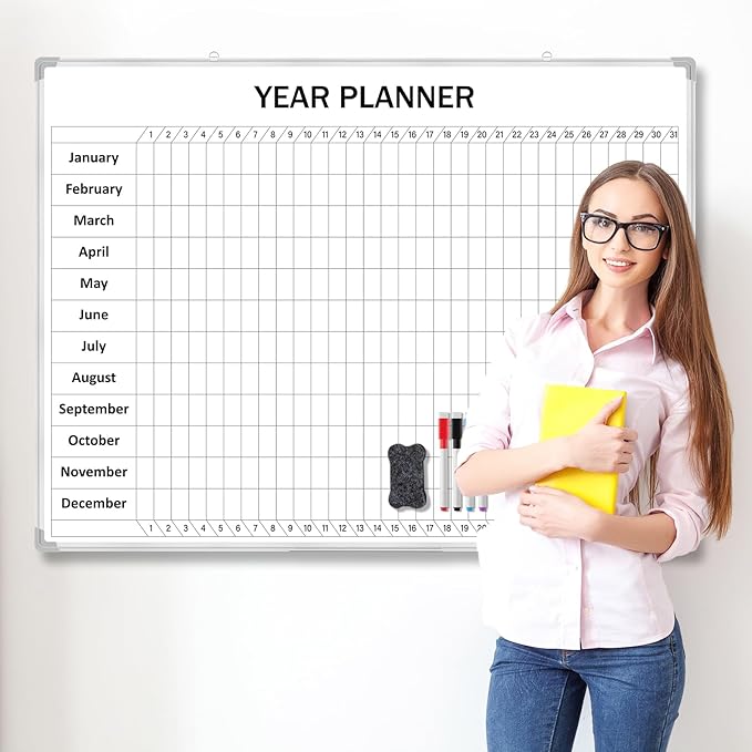 Lincia Extra Large 48" x 36" Magnetic Vertical Year Planner Dry Erase Calendar 2026 for Wall Undated Dry Erase Wall Calendar Planner Aluminum Frame Whiteboard for Home Office Projects