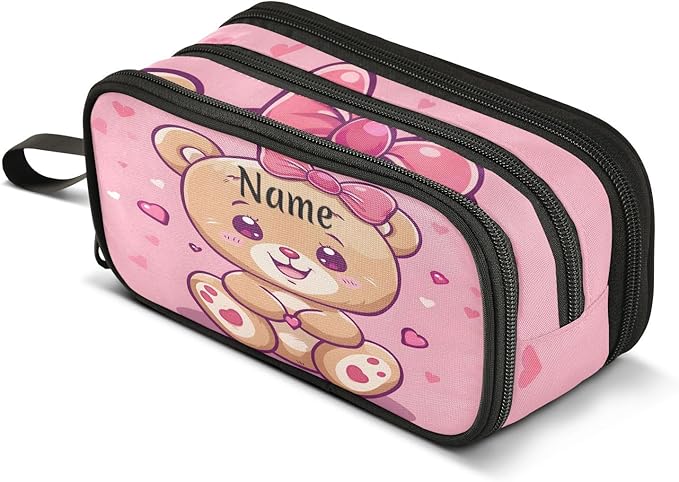 BOENLE Custom Cute Bear Pencil Case Box Boys Girls Personalized Name Large Pencil Pouch Stationery Pen Bag Organizer for Kids Adults School Office