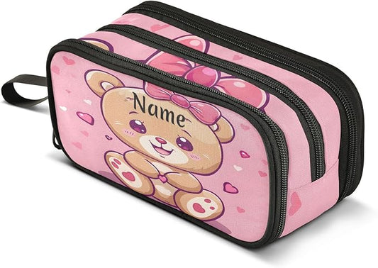 BOENLE Custom Cute Bear Pencil Case Box Boys Girls Personalized Name Large Pencil Pouch Stationery Pen Bag Organizer for Kids Adults School Office