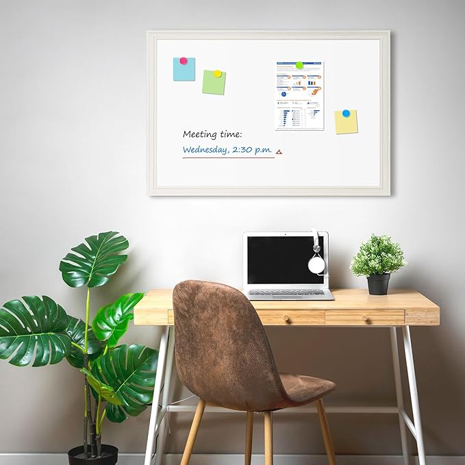 Large White Board for Wall, 36'' x 24'' Magnetic Dry Erase Board, Decorative Whiteboard, White Vintage Wooden Frame