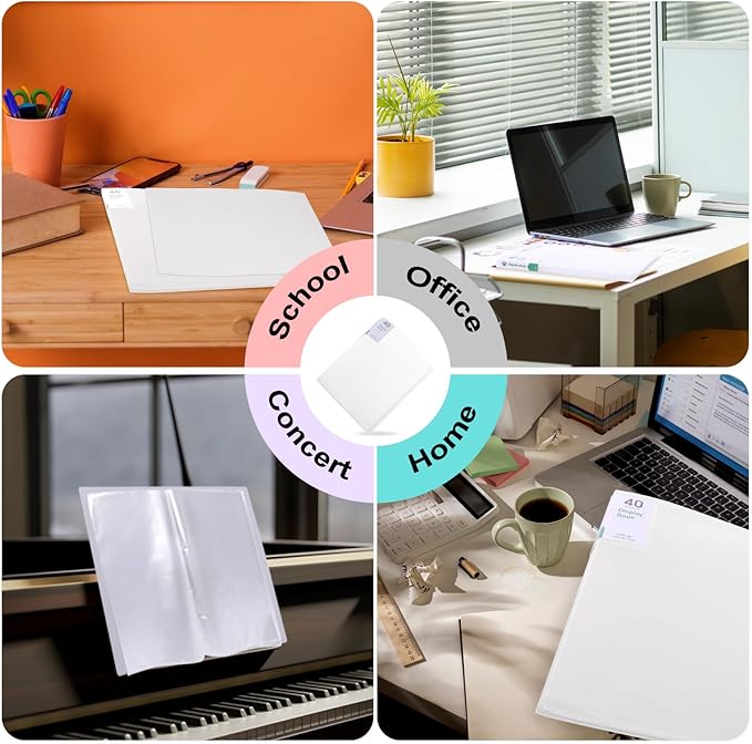 Phyxin 40-Pocket Portfolio Binder Organizer, Binder Sheet Protectors 8.5" x 11", Displaying 80 Page Plastic Folders for Documents, Document Organizer for Concert, Artwork, School & Office Use, White