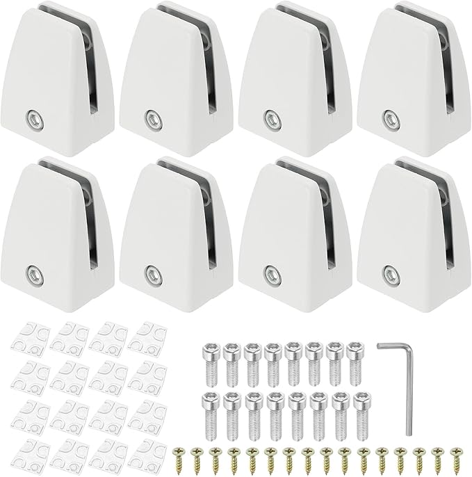 PATIKIL 1.7x1.3x2.4" Desk Divider Support Clamp, 8 Pcs Aluminum Desk Shield Clamp Desk Divider Partition Clamp Sneeze Guard Clamp Bracket for Office Home Desk Panel, White