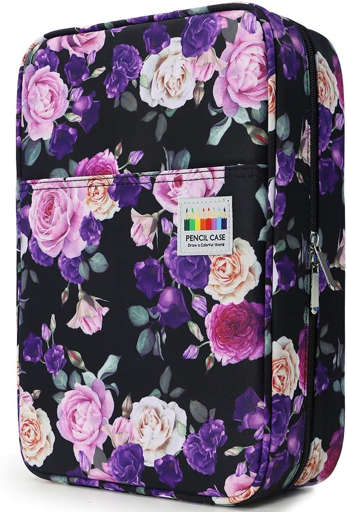 YOUSHARES Big Capacity Colored Pencil Case - 300 Slots large Pen Case Organizer with Multilayer Holder for Prismacolor Colored Pencils & Gel Pen (Purple Pink Rose)