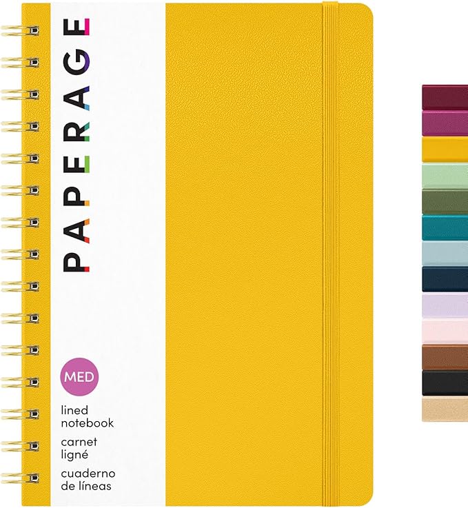PAPERAGE Lined Spiral Journal Notebook, (Yellow), 160 Pages, Hardcover Journal for Women & Men, Medium 5.5 in x 8 in - 100 GSM, Thick Paper, Spiral Notebook for Work, School & Journaling