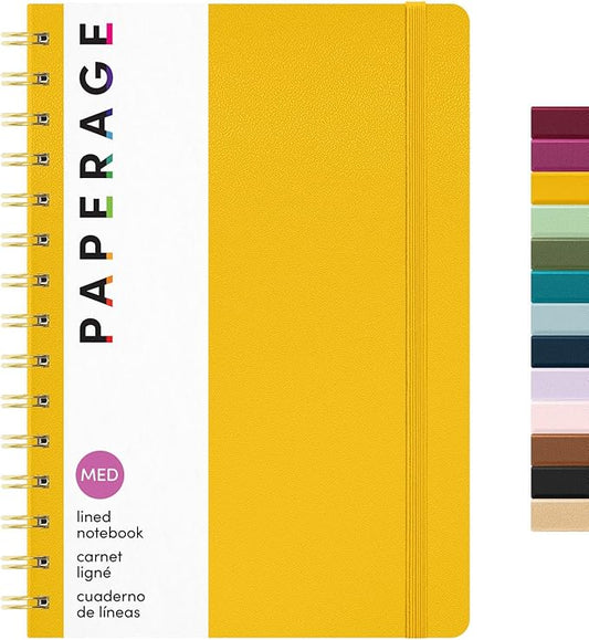 PAPERAGE Lined Spiral Journal Notebook, (Yellow), 160 Pages, Hardcover Journal for Women & Men, Medium 5.5 in x 8 in - 100 GSM, Thick Paper, Spiral Notebook for Work, School & Journaling