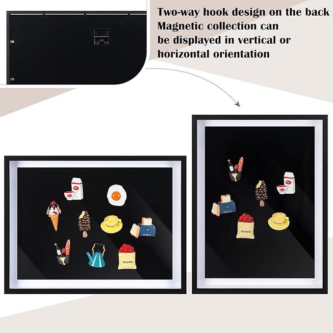 Vicenpal 1 Pcs Large Magnetic Board 16" x 12" Magnet Display Board Removable Souvenir Fridge Magnet Frames Case for Wall Dust Proof Magnetic Shadow Box for Wall Table Refrigerator (Black)