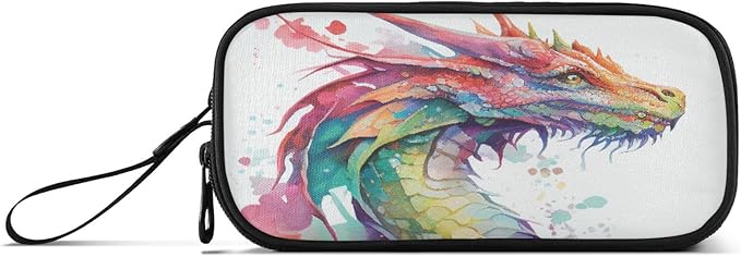 BOENLE Custom Watercolor Dragon Pencil Case Box Boys Girls Personalized Name Large Pencil Pouch Stationery Pen Bag Organizer for Kids Adults School Office
