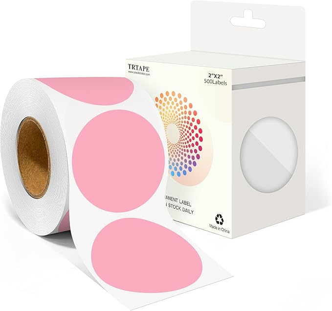 2 Inch Round Color Coding Labels (500 Count) - Pink Dot Stickers Circle Labels with Dispenser Box for Warehouse, Filing, Industrial, Office Organization