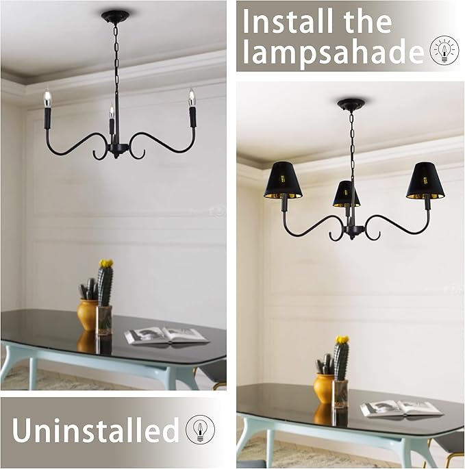 TAaMTYH small lamp shade chandelier shades set of 3，Fabric Lampshade for Wall Lamp，chandelier shades，small table lamps，For Cutting Edge bulbs, Clip-on Fitter Lampshade，3" X 6" X 5"