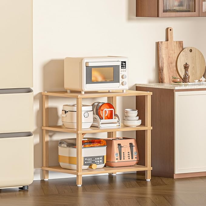 3-Tier AV Media Player Stand, Natural Stereo Cabinet, Modern Audio Shelf, Wooden TV Stand,Game Console Shelf, Multifunctional Entertainment Center, Suitable for Home, Conference Room, Game Studio