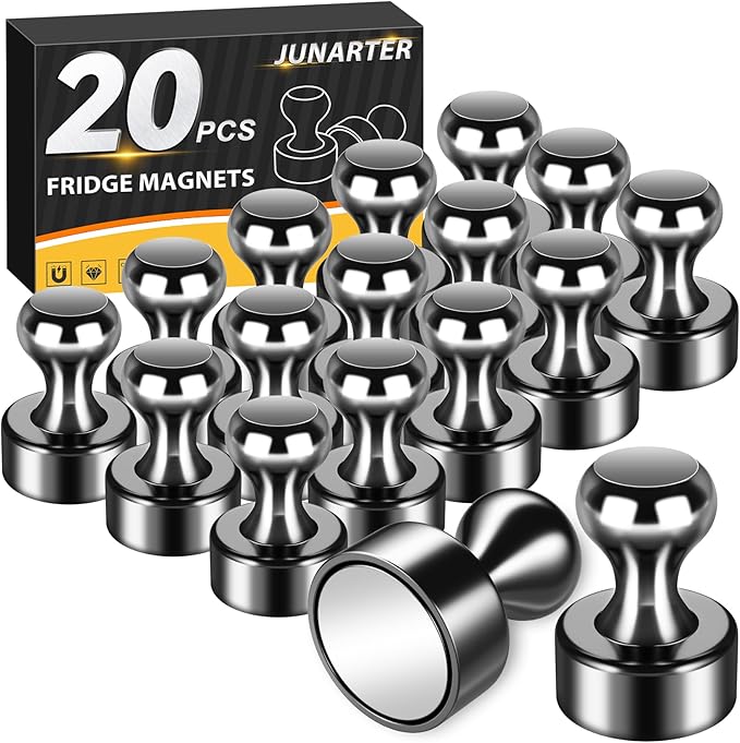 Junarter 20 Pack Magnetic Push Pins, Black Strong Fridge Magnets, Whiteboard Magnets, Refrigerator Magnets Strong, Dry Erase Board Magnets for Fridge, Whiteboard, Office, Classroom, Kitchen, Map