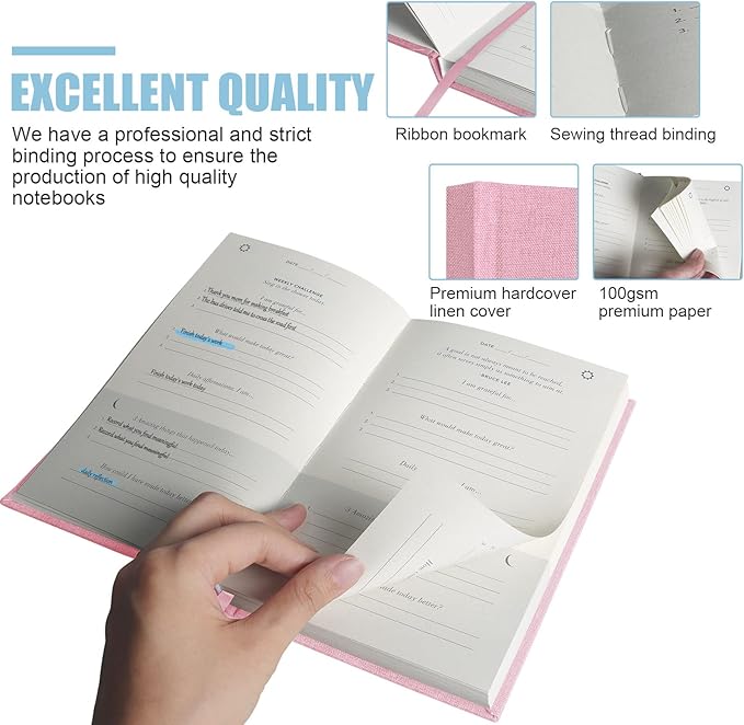 Gratitude Journal Daily Affirmations with Simple Guided Format-Undated Life Planner, Daily Planner, For You More Happiness, Positivity, Affirmation, Mindfulness&Self Care(Pink)
