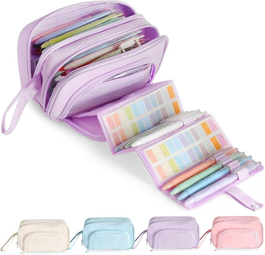 SANANT Large Capacity Pencil Case with Pull-out Structure - Multifunctional Extra Big Pencil Pouch Pen bag, Portable Stationery Organizer with Zipper, Office School Supplies for Boys Girls, Purple