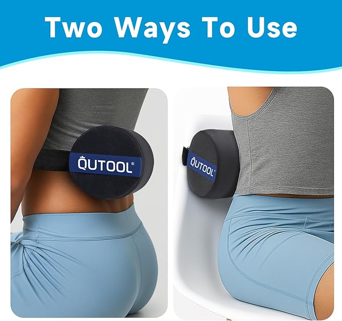 QUTOOL Lumbar Roll, Lumbar Support Pillow for Office Chair with Non-Slip Wider Strap, Back Pain Relief & Posture Improvement, Washable Cover, Office Desk & Car Accessories, Black, Firm