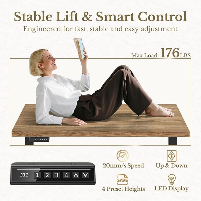 ErGear Height Adjustable Electric Standing Desk, 47.2 x 23.6 Inches Sit Stand up Desk with 1.18" Thickness Whole-Piece Desktop, Memory Computer Home Office Desk (Natural Rattan)
