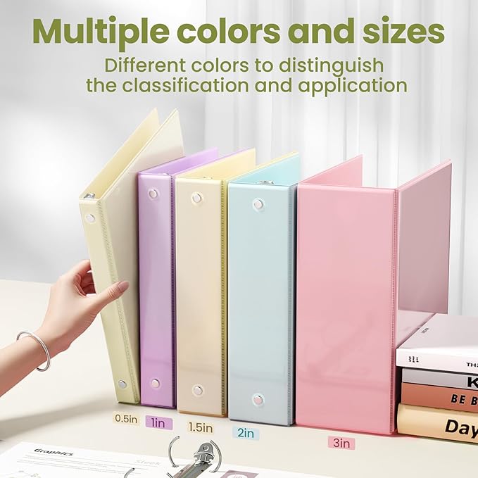 SUNEE 3 Ring Binder 1 Inch 1 Pack, Clear View Binder Three Ring PVC-Free (Fit 8.5x11 Inches) for School or Office Supplies, Light Yellow