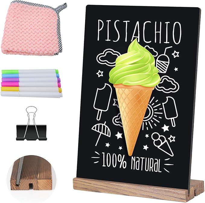 8.6x11.7 Chalkboard Signs with Base for Tabletop Decor Double Sided, Mini Chalkboard for Restaurant Food Menu, Kids Message Board, Wedding Party (1 Pack, L/T 2-Slot)
