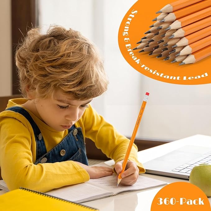600 Pack Sharpened #2 HB Pencils with Erasers, Bulk Pack Graphite Pencils for School Classroom Teacher Supplies, Writing, Drawing and Sketching, Gifts for Kids Party Favors